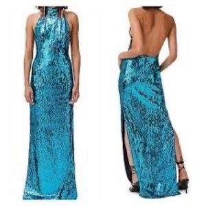 Galvan London Oceana Turquoise Sequin Halter Evening Gown NWT Size 0/2 (34)